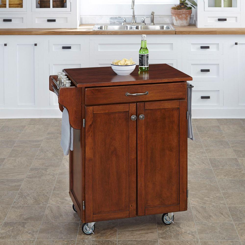 Home Styles Cuisine Cart Cherry Kitchen Cart With Towel Bar 9001