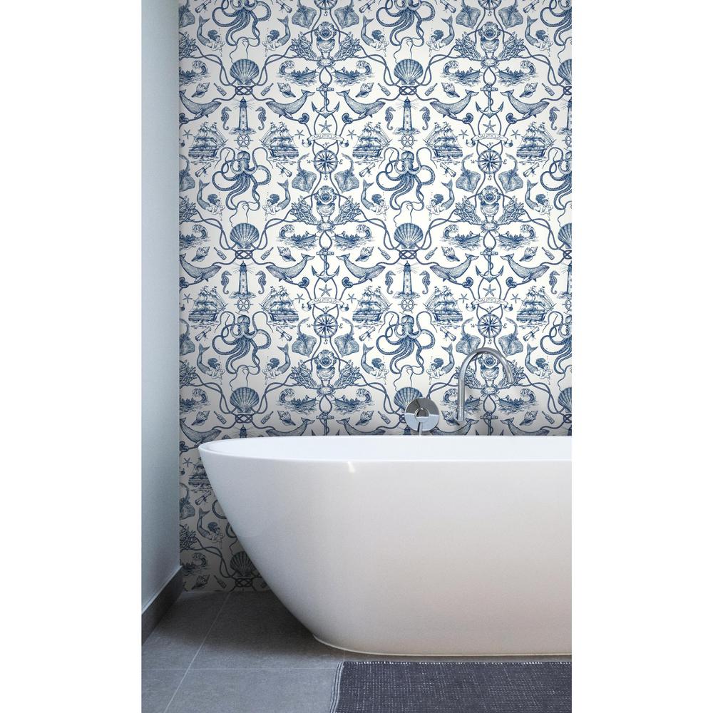 York Wallcoverings 56 Sq Ft Tailored Deep Sea Toile Wallpaper Tailored Deep Sea Toile Wallpaper