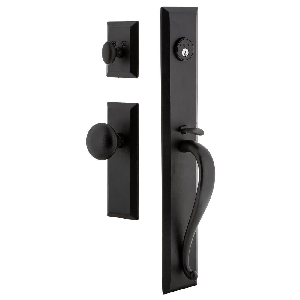 Keep One Piece Black Iron Door Handleset A Grip With Plate Keep One Piece Black Iron Door