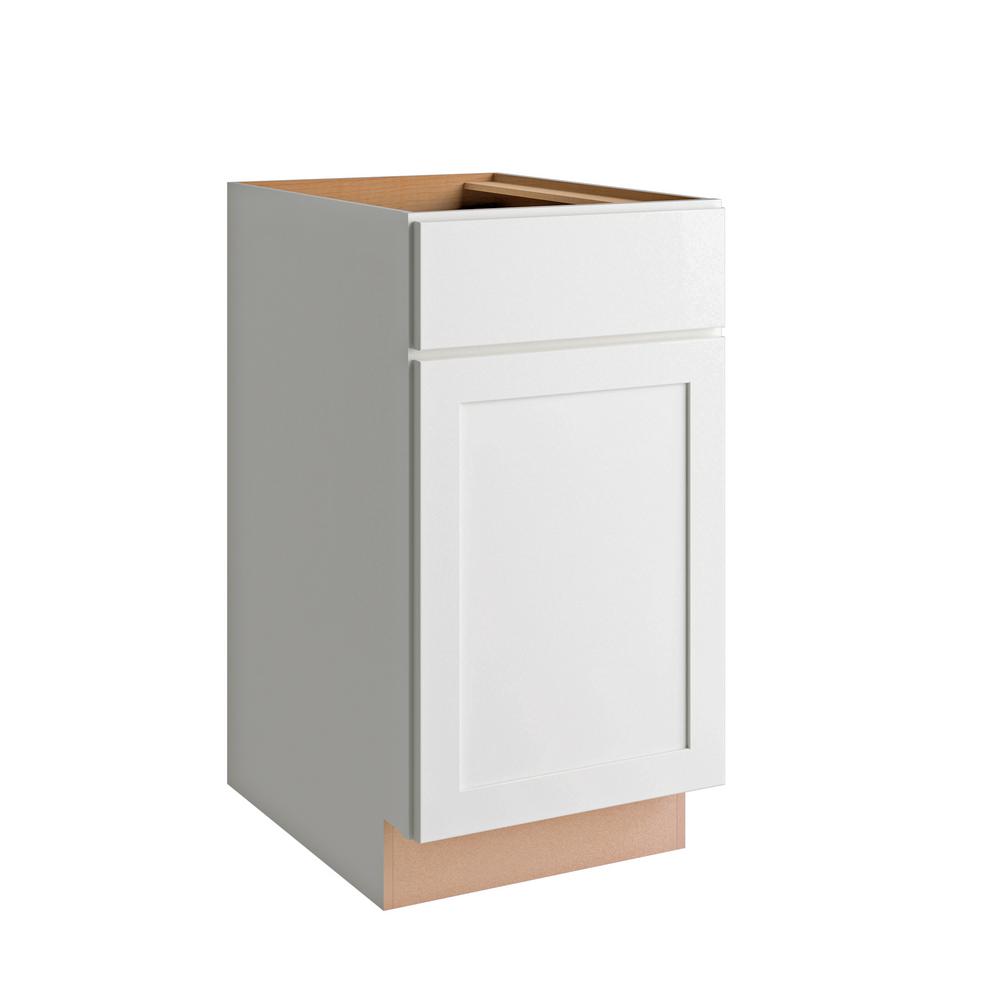 Hampton Bay Courtland Shaker Assembled 18 in. x 34.5 in. x 24 in. Stock Base Kitchen Cabinet in Polar White Finish