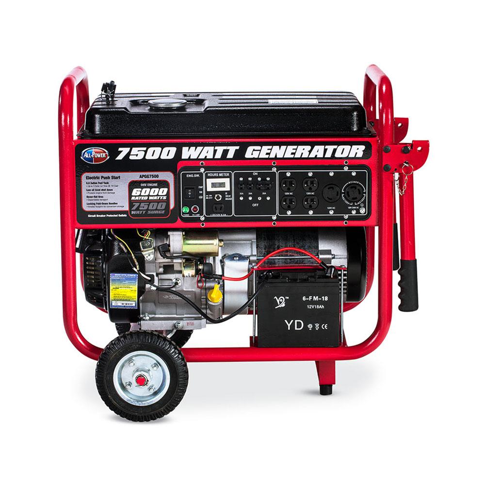 All Power 7500 Watt Gasoline Powered With Electric Start Portable Generator Apgg7500hd The Home Depot