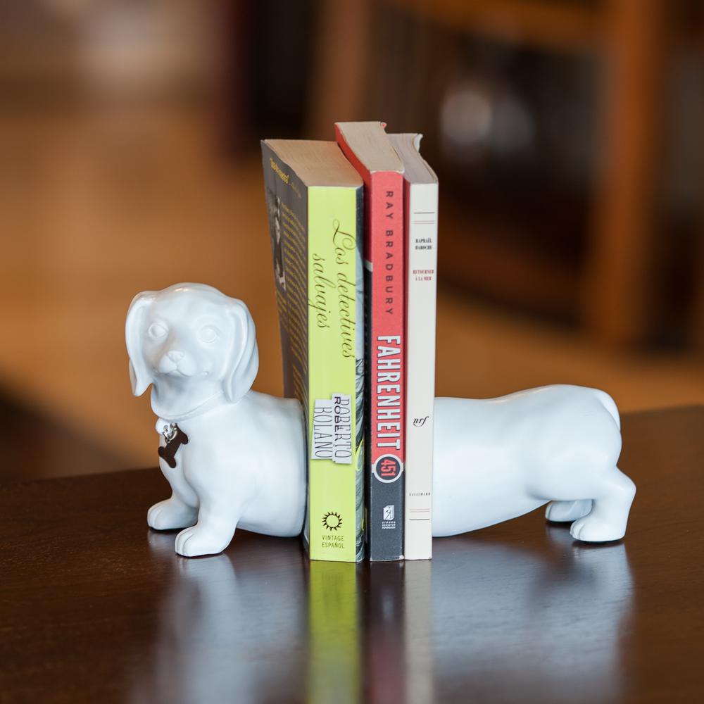 DANYA B Dachshund Dog White Resin Bookends (Set of 2)-NY8026W - The ...