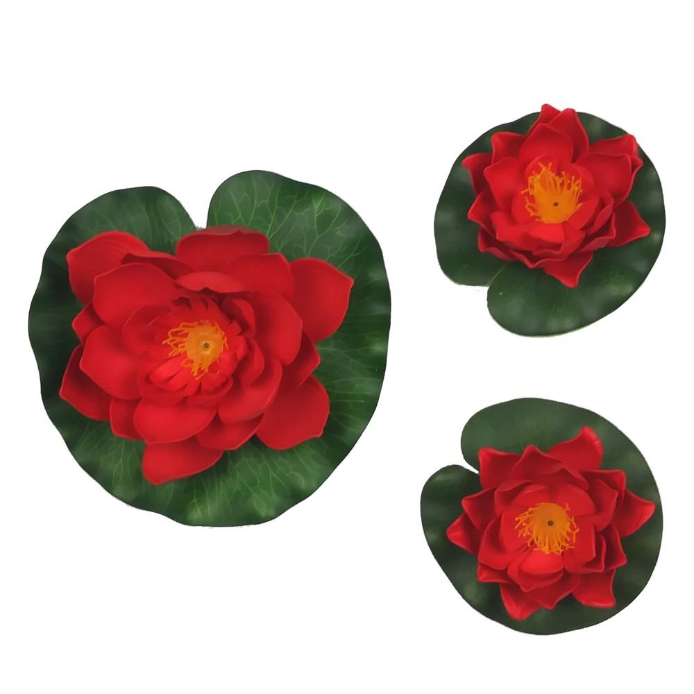 Pond Floaters 3-Piece Decorative Floating Artificial Red Lotus Water ...