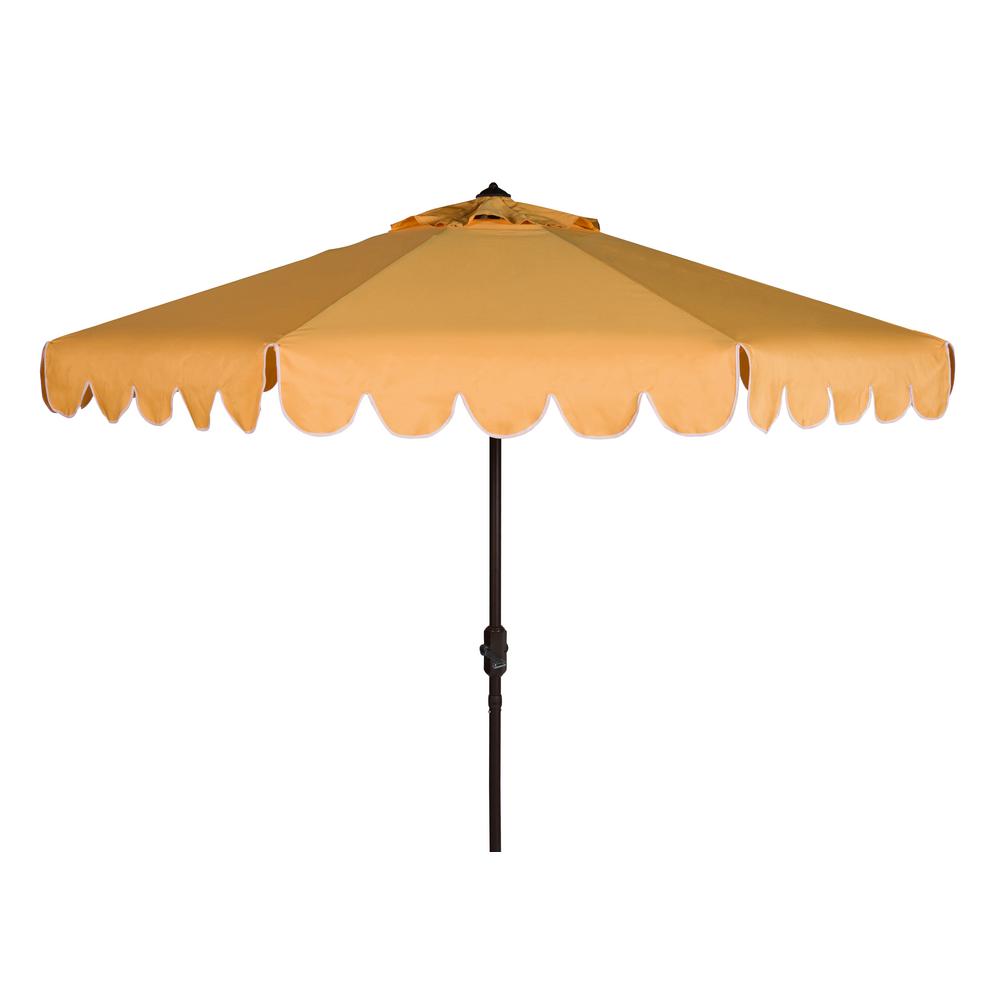 Safavieh Milan 9 Ft Aluminum Market Tilt Patio Umbrella In Yellow White Trim Pat8008d The Home Depot