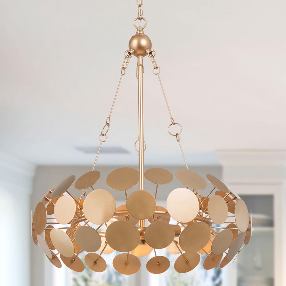 Uolfin Modern Brass Gold Drum Chandelier Ismo 3 Light Antique Pendant