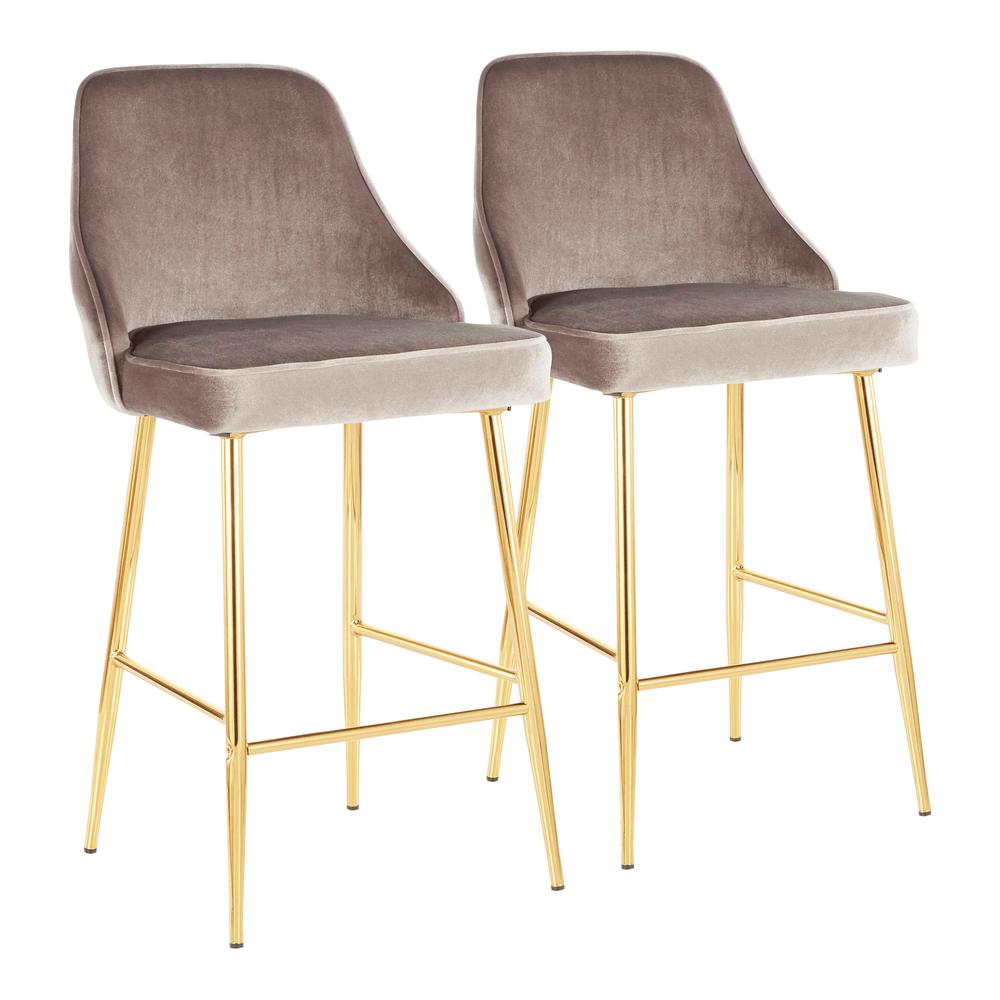 Lumisource Marcel 25 In Gold Metal Counter Stool With Silver Velvet Upholstery Set Of 2 B25 Marcel Auvsv2 The Home Depot