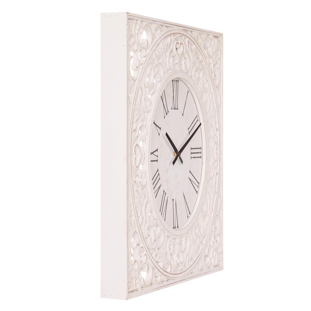 Pinnacle Ornate Wood Carved Distressed White Wall Clock 1805 3724