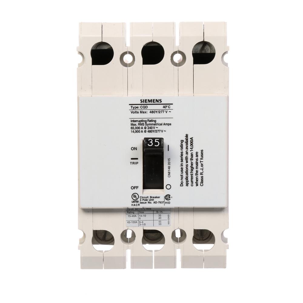Siemens 35 Amp Triple Pole Type CQD Cable In Cable Out DIN Rail Circuit Breaker by Siemens