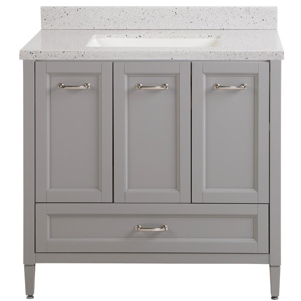Home Decorators Collection Claxby 37 In W X 22 D Bath Vanity Sterling Gray With Solid Surface Top Silver Ash White Sink