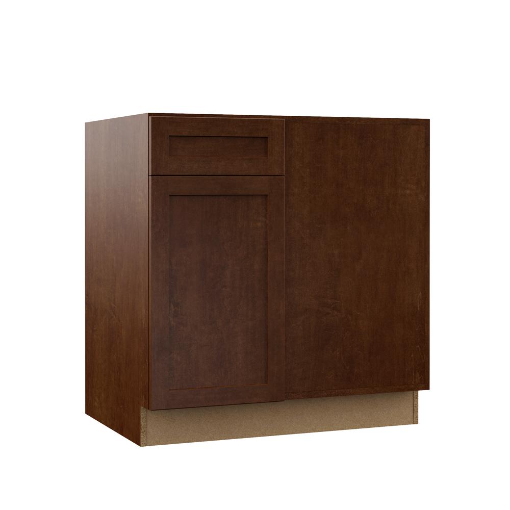 Hampton Bay Designer Series Soleste Assembled 33x34 5x23 In Blind Corner Base Kitchen Cabinet In Spice Bb42r Shsp The Home Depot