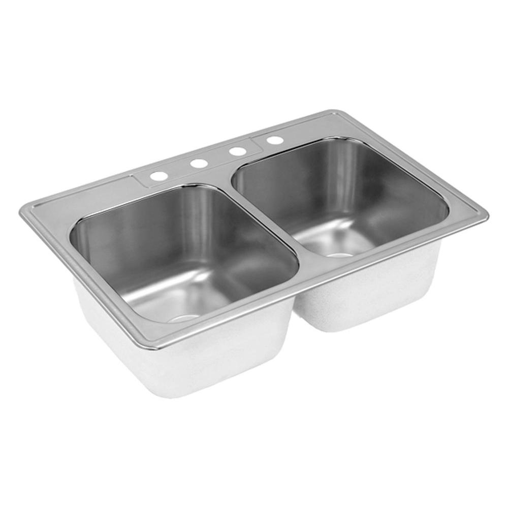 Elkay Neptune Drop In Stainless Steel 33 In 4 Hole Double Bowl Kitchen