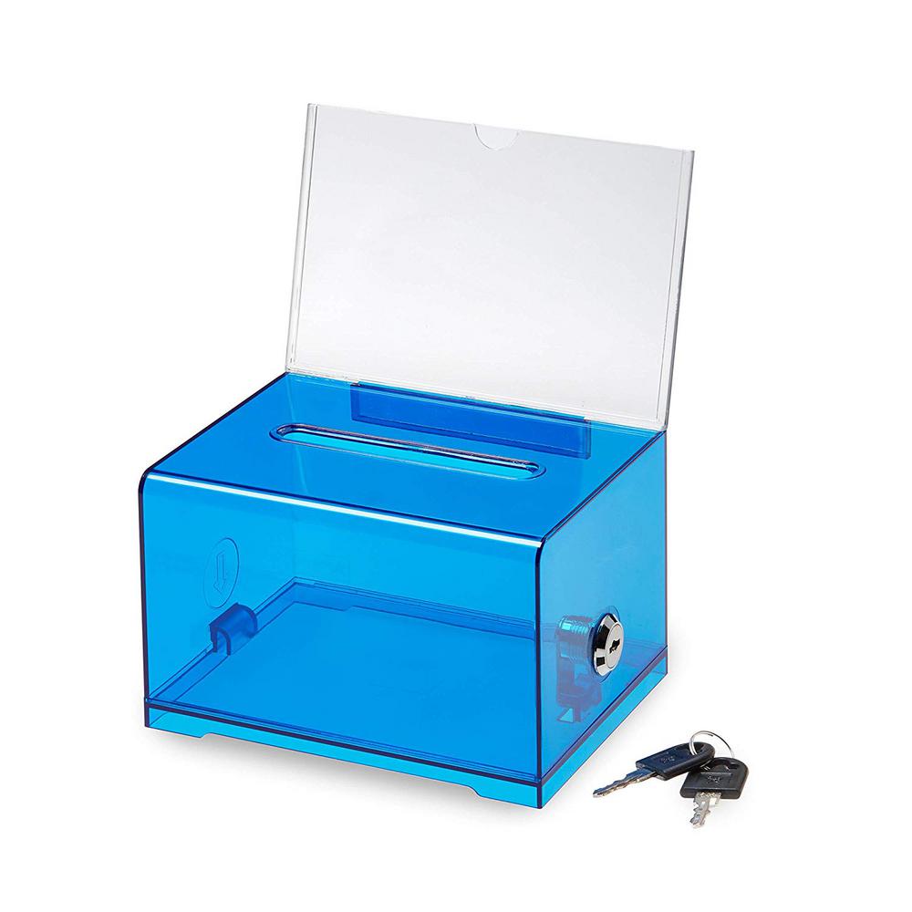 AdirOffice Acrylic Clear Locking Suggestion Box, Crystal Blue