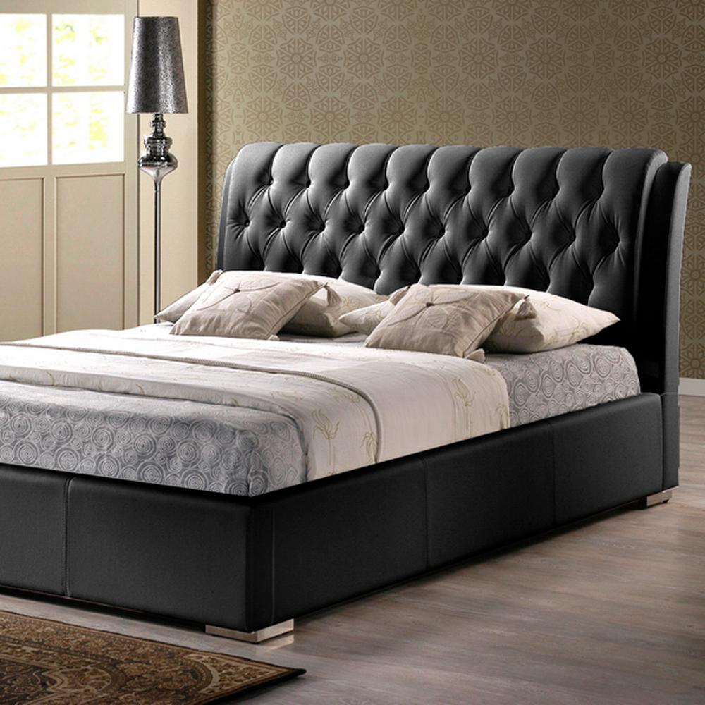Baxton Studio Bianca Transitional Black Faux Leather Upholstered Baxton Studio Bianca Transitional Black Faux Leather Upholstered Queen Size Bed 28862 4047 Hd The Home Depot