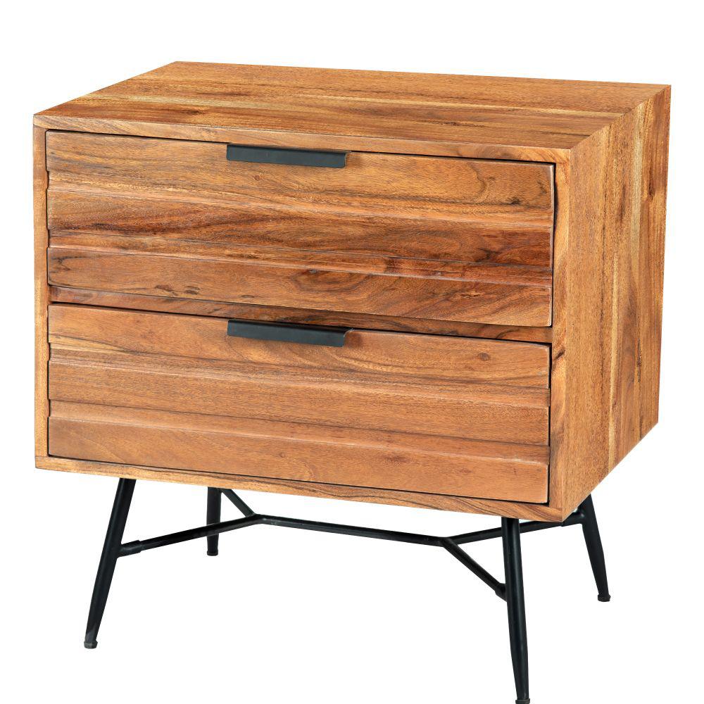 The Urban Port Black And Brown 2 Drawer Wooden Nightstand With