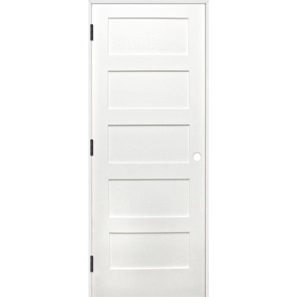 Pacific Entries 36 In X 80 Shaker Unfinished 5 Panel Solid Core Shaker Unfinished 5 Panel Solid Core Primed Pine Wood Reversible Single Prehung Interior Door