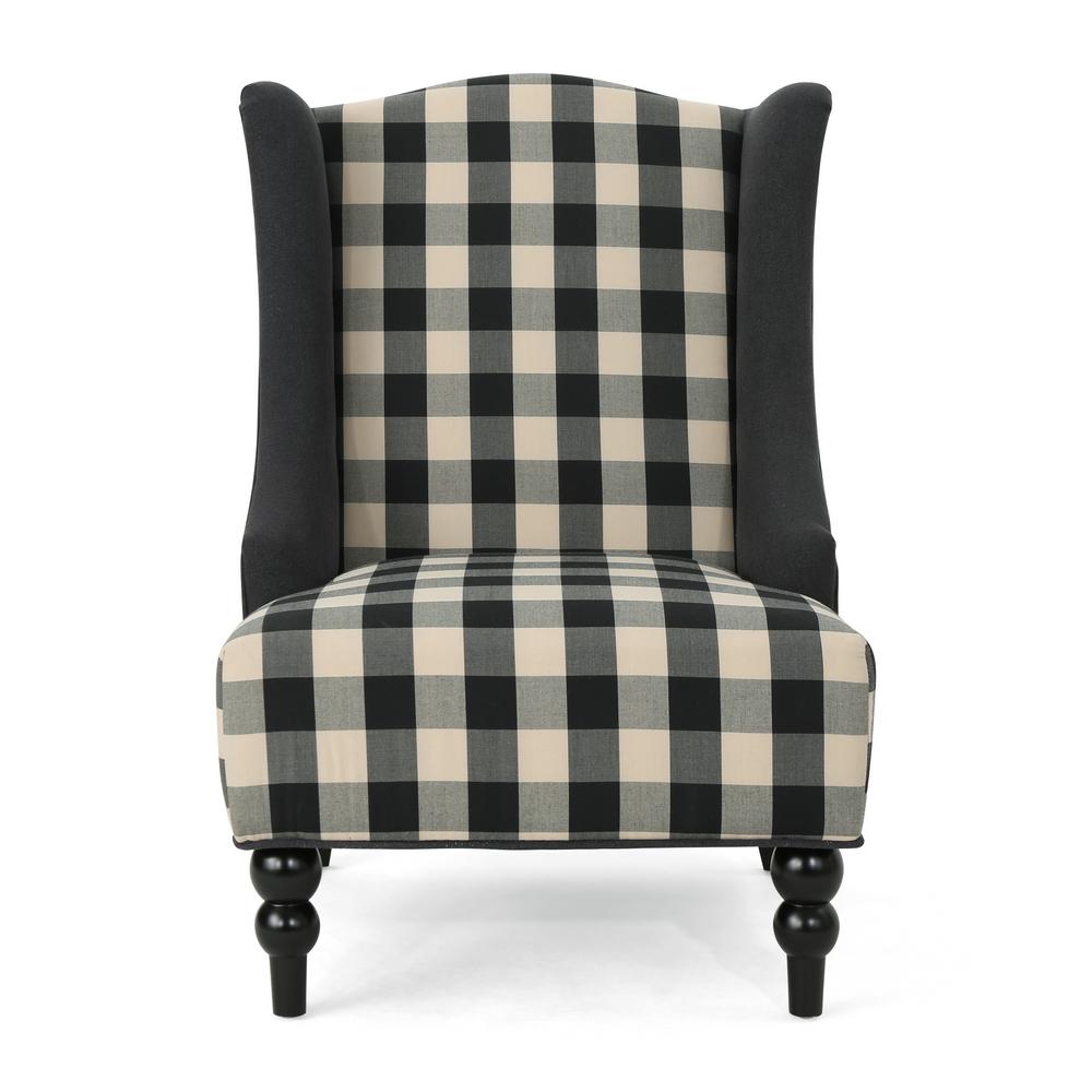 Noble House Toddman Black Checkerboard Fabric HighBack Club Chair