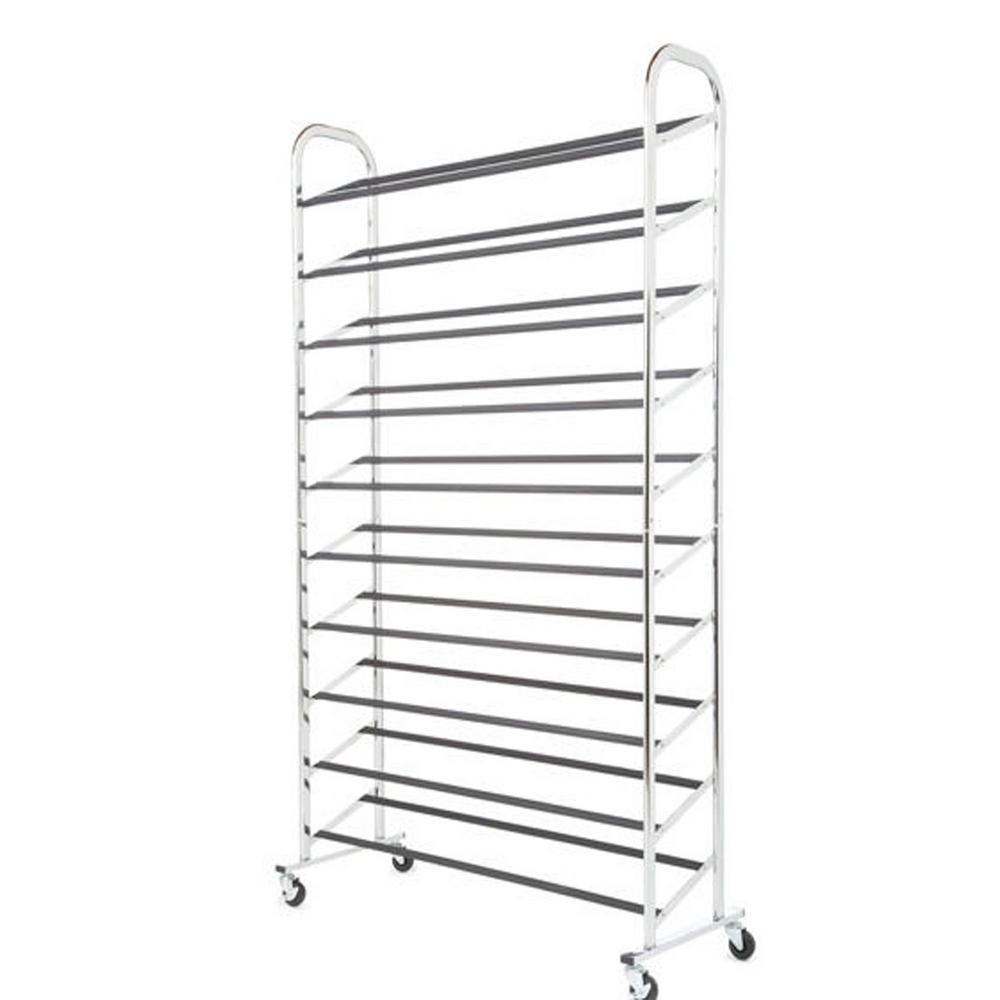 Unbranded 50 Pair 10 Tier Shoe Organizer Rack Storage In Chorme With Wheels Ws S3259 Chrome The Home Depot