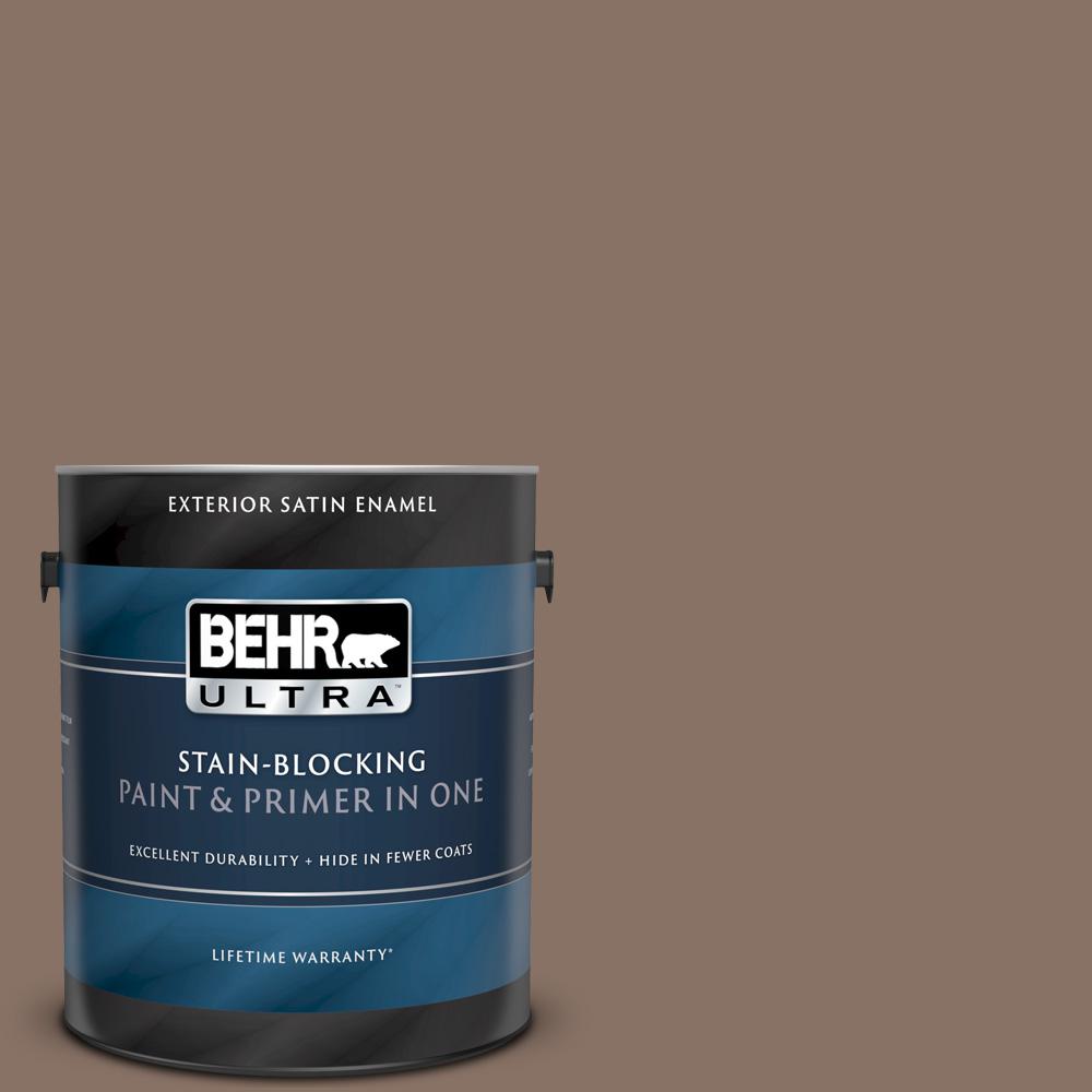BEHR ULTRA 1 gal. 770B6 Oakwood Brown Satin Enamel Exterior Paint and