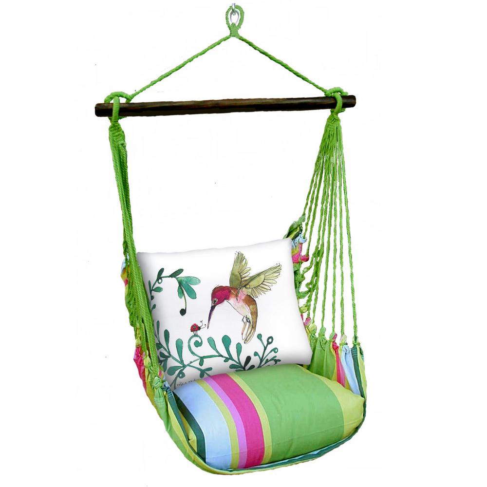 Magnolia Casual 3 Piece Wood Polyester Cushioned Porch Swing With Hummingbird Print Back Pillow Flrr912swst The Home Depot