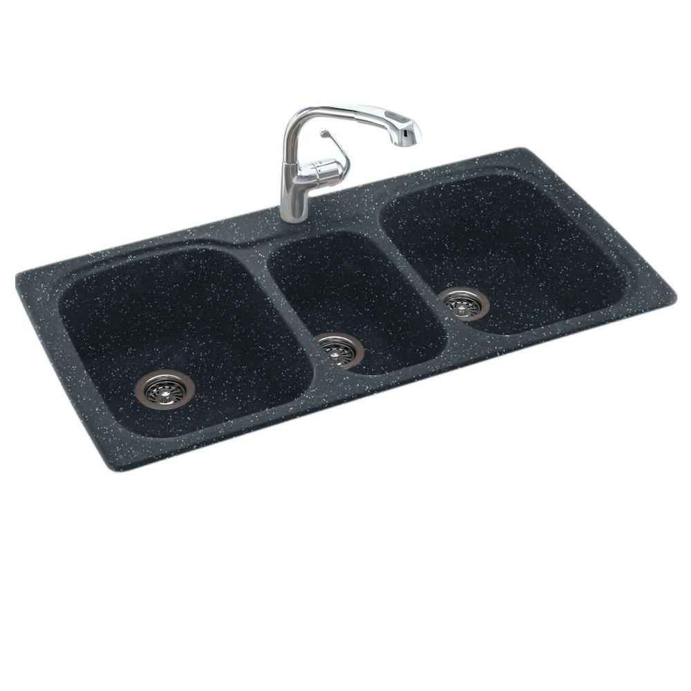 Drop In Undermount Solid Surface 44 In 1 Hole 40 20 40 Triple Bowl   Black Galaxy Drop In Kitchen Sinks Ks04422tb 015 64 1000 