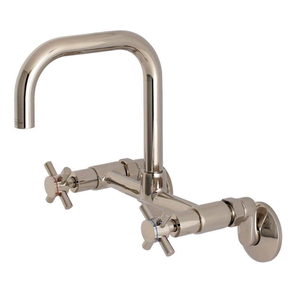 Kingston Brass Austin Adjustable Center 2 Handle Wall Mount Standard Kitchen Faucet In Polished Nickel