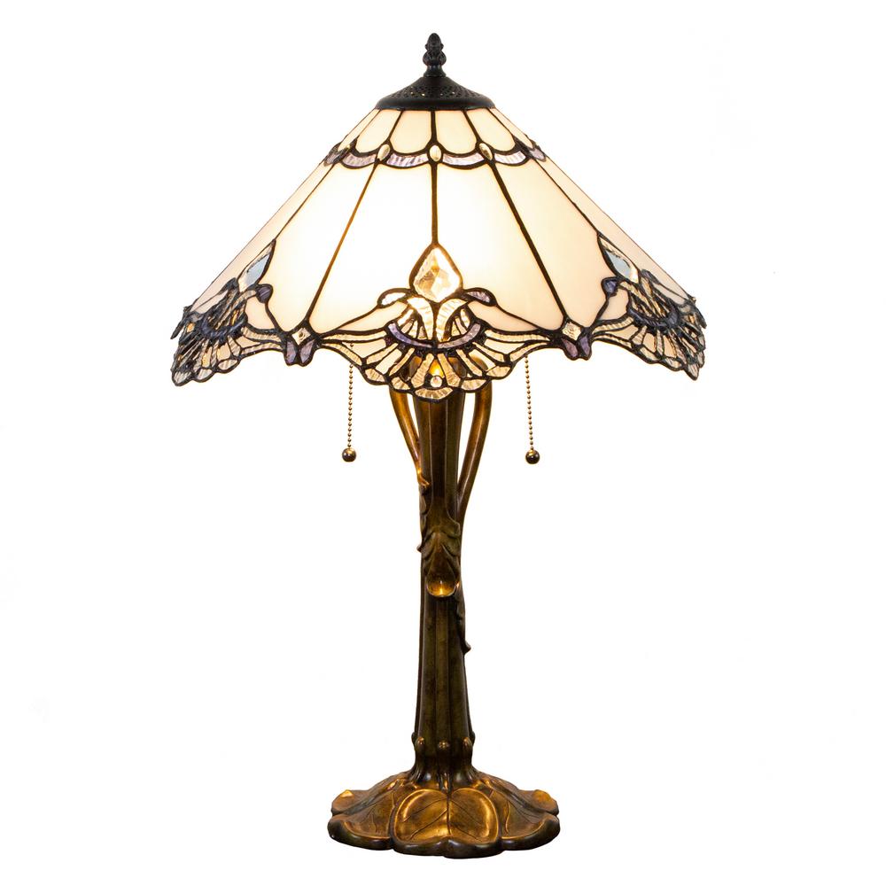 River Of Goods 24 75 In White Jewel Table Lamp With Stained Glass Victorian Crystal Lace Shade
