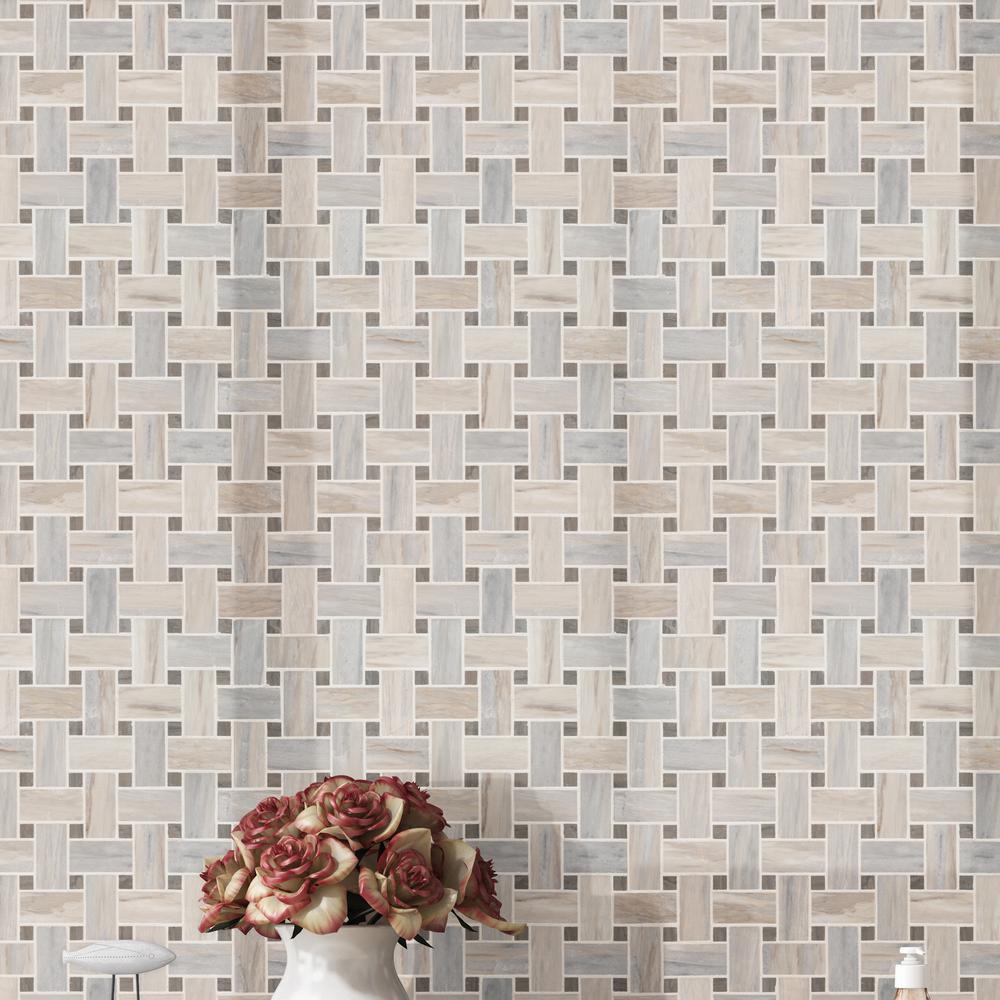 Basketweave Polished Marble Mesh-Mounted Mosaic Tile