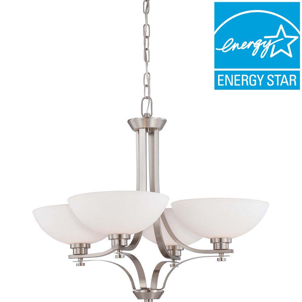 Illumine 4Light Brushed Nickel Chandelier with Frosted Glass ShadeHD