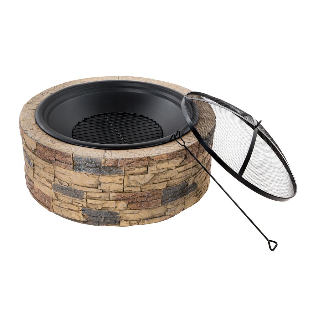 Sun Joe 35 In X 20 5 In Round Cast Stone Wood Burning Fire Pit