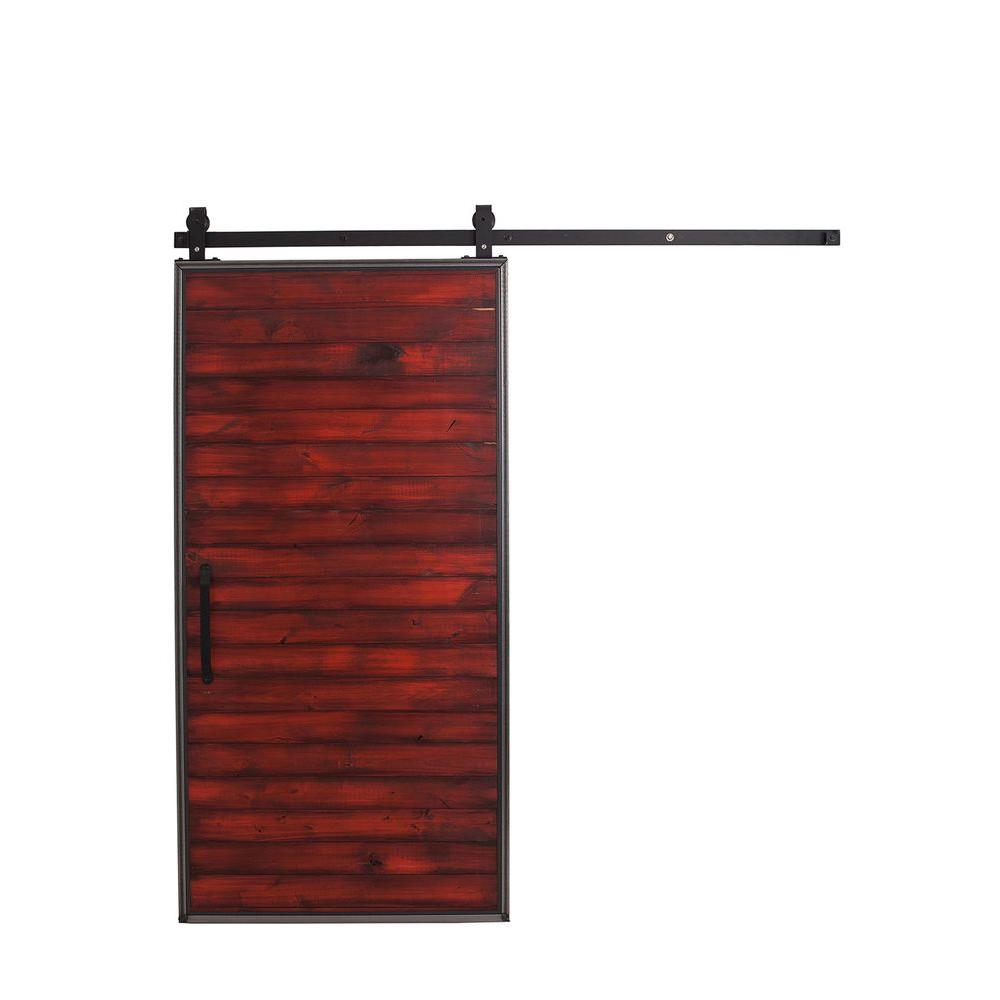 Rustica Hardware 36 inch x 84 inch Mountain Modern Barn Red Wood Barn Door with... by Rustica Hardware