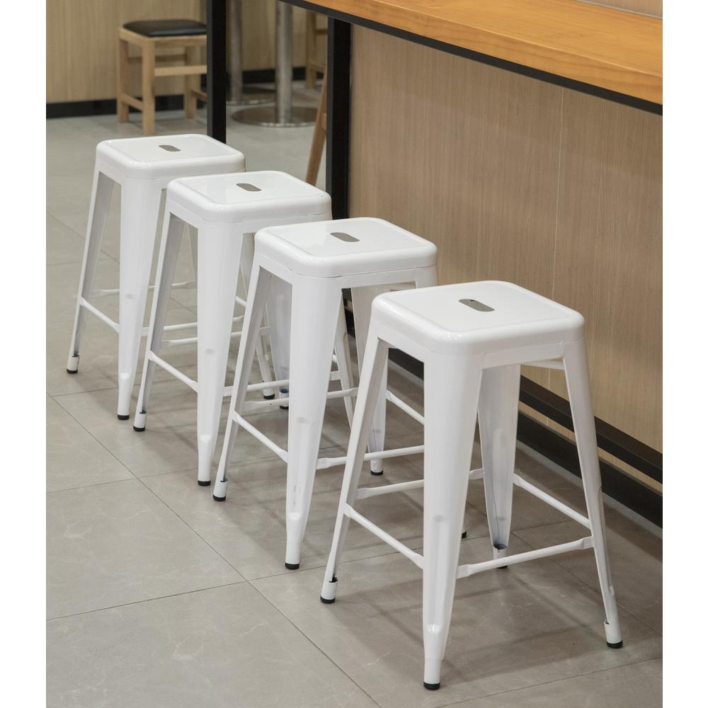 Bold Tones 24 In High White Industrial Vintage Metal Kitchen Counter Height Indoor Outdoor Backless Stackable Bar Stool Qi003539w The Home Depot