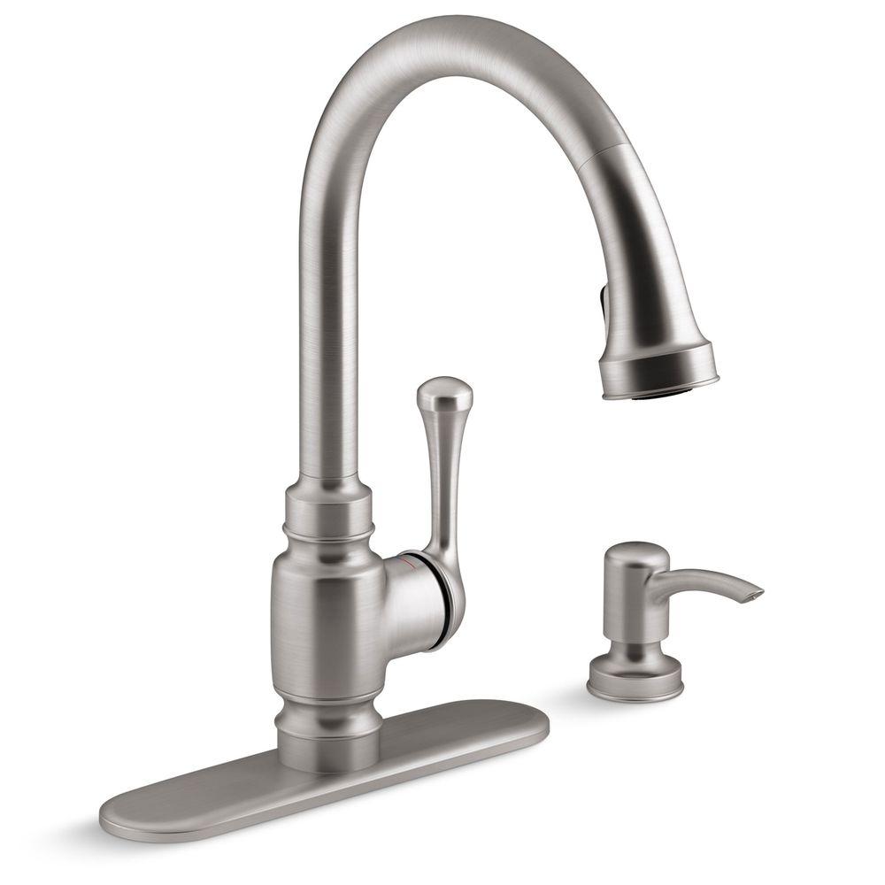 KOHLER Carmichael Single Handle Pull Down Sprayer Kitchen Faucet