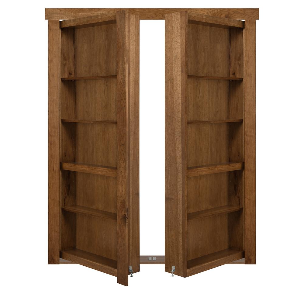 The Murphy Door 72 In X 80 In Flush Mount Assembled Hickory Medium Stained Out Swing Solid Core Interior French Bookcase Door