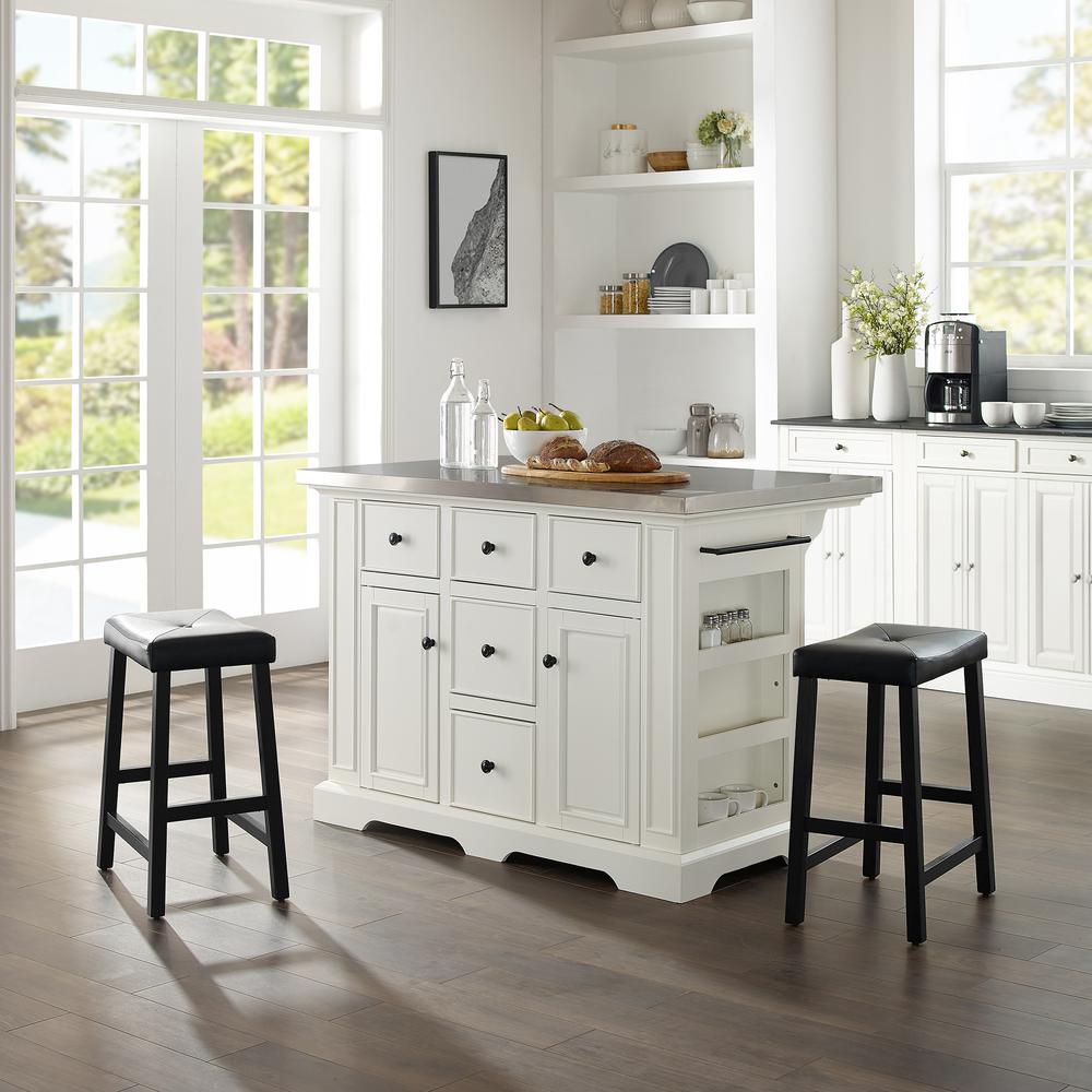 CROSLEY FURNITURE Julia Black Kitchen Island With Saddle Stools