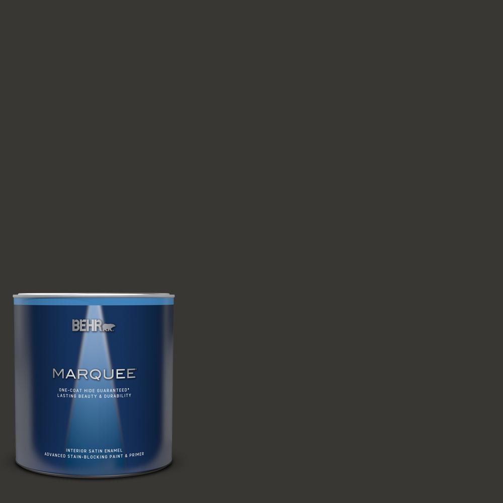 BEHR MARQUEE 1 qt. Black Satin Enamel Interior Paint and Primer in One