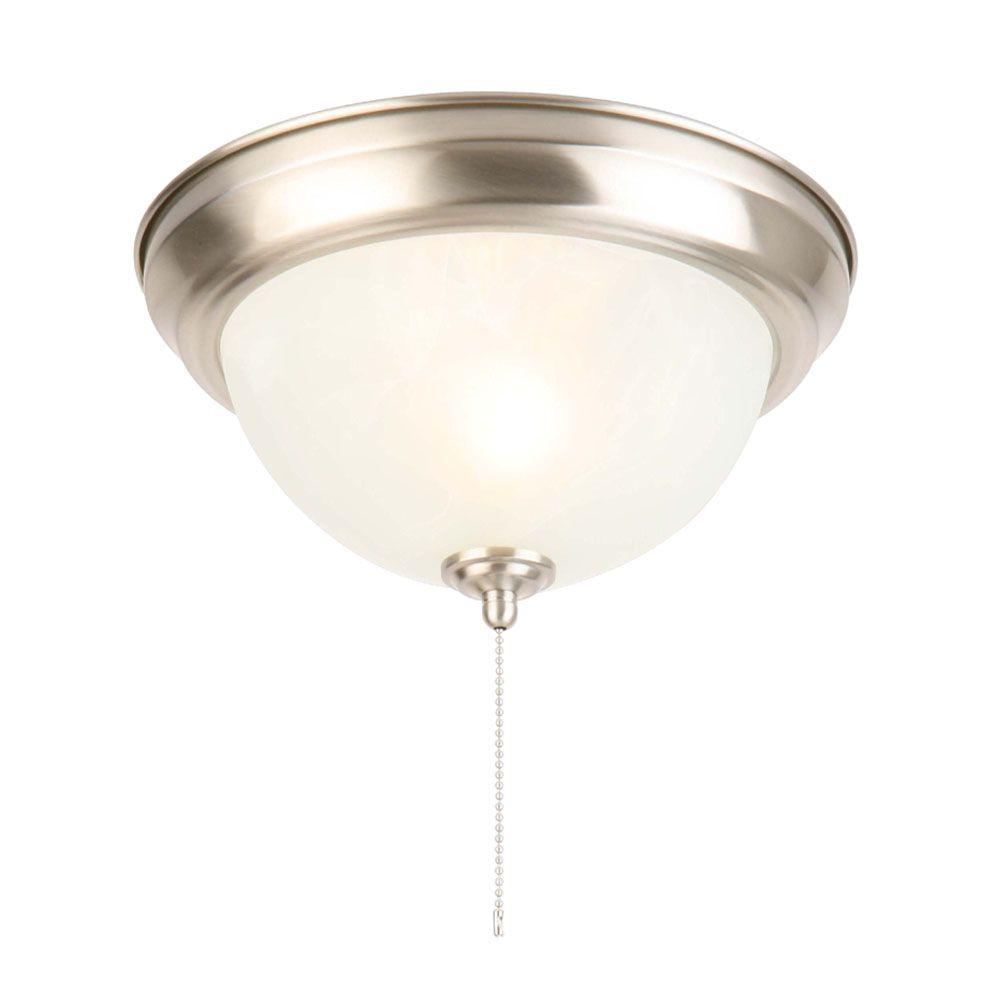 Hampton Bay 11 In 1 Light Brushed Nickel Flush Mount With Alabaster Glass Shade And Pull Chain