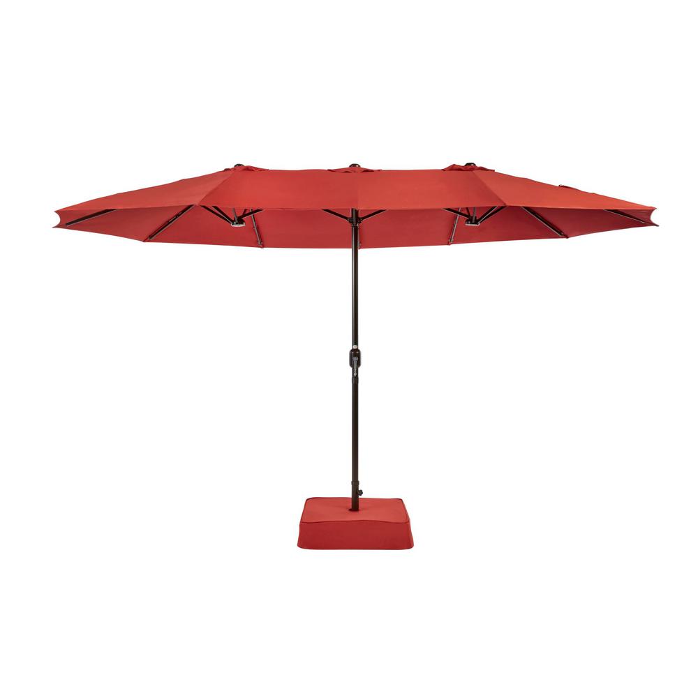 Hampton Bay 8 8 Ft X 14 Ft Triple Vent Outdoor Patio Umbrella In Red With Sand Bag Base B055 P N14 The Home Depot