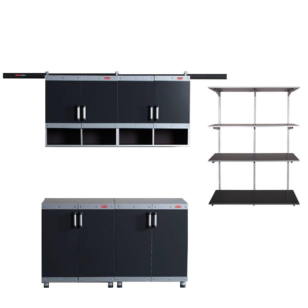 Rubbermaid Laminate Garage Storage Organization Fasttrack Garage Laminate Cabinet Set With Shelving