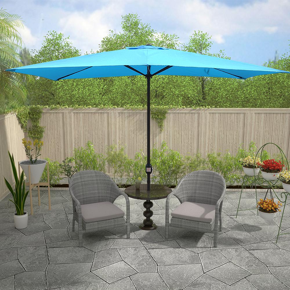 Maypex 10 Ft X 6 5 Ft Steel Crank Rectangular Market Patio Umbrella In Aqua 300004 A The Home Depot