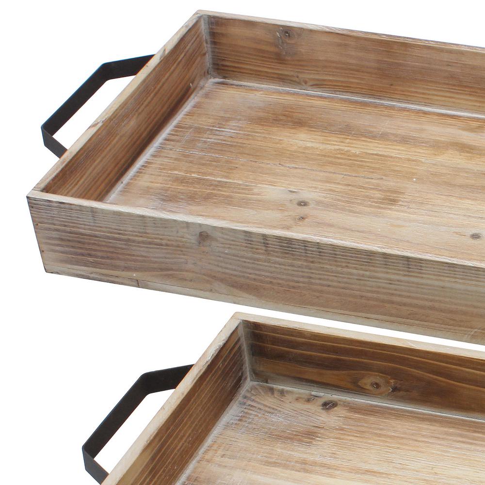 Stonebriar Collection Brown Wood Serving Tray Set With Metal