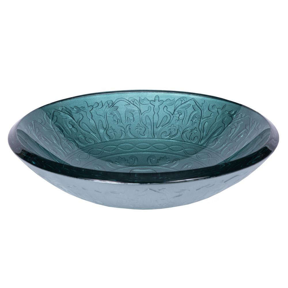 Eden Bath Embossed Glass Vessel Sink In Teal