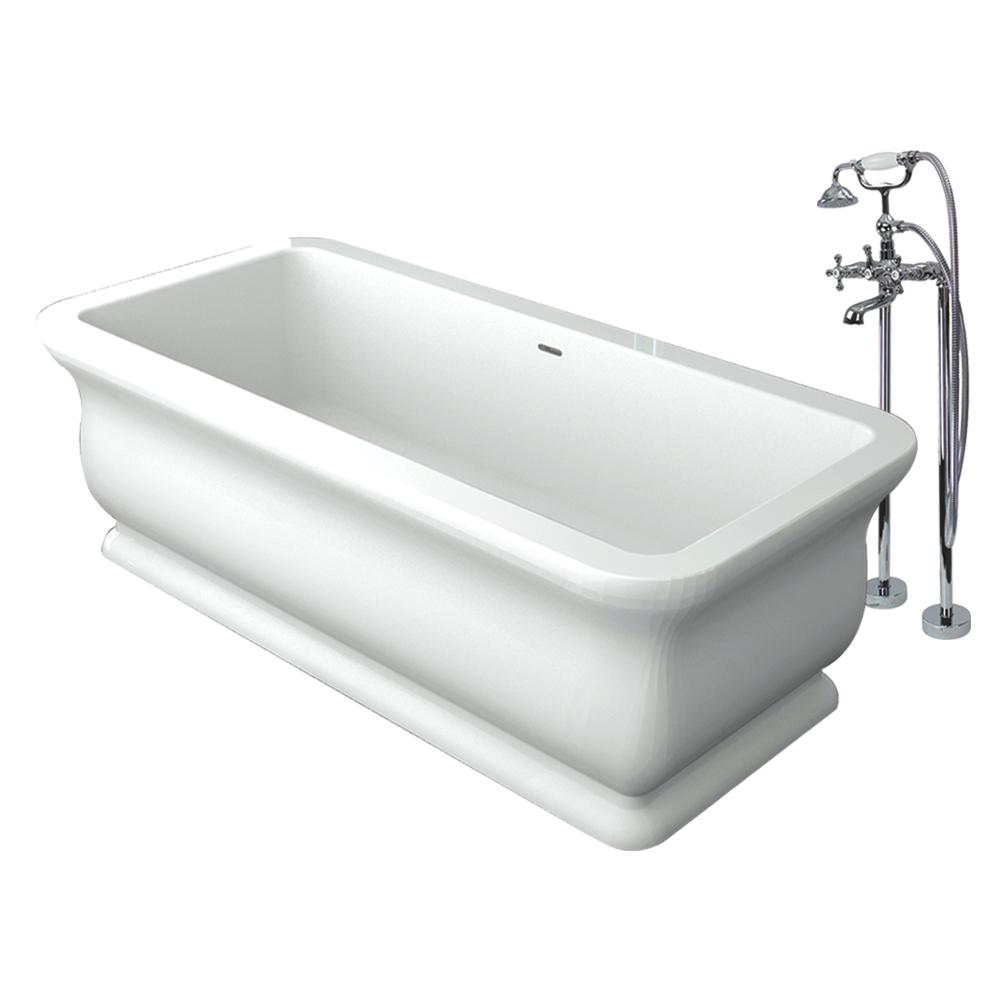 Transolid Cierra 71 in. Stone Resin Flatbottom Bathtub with Faucet in WhiteSCO7133T4210 The