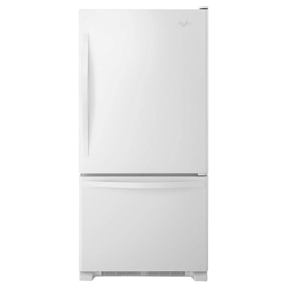 Whirlpool 22 Cu Ft Bottom Freezer Refrigerator In White With Spill Guard Glass Shelves 5215