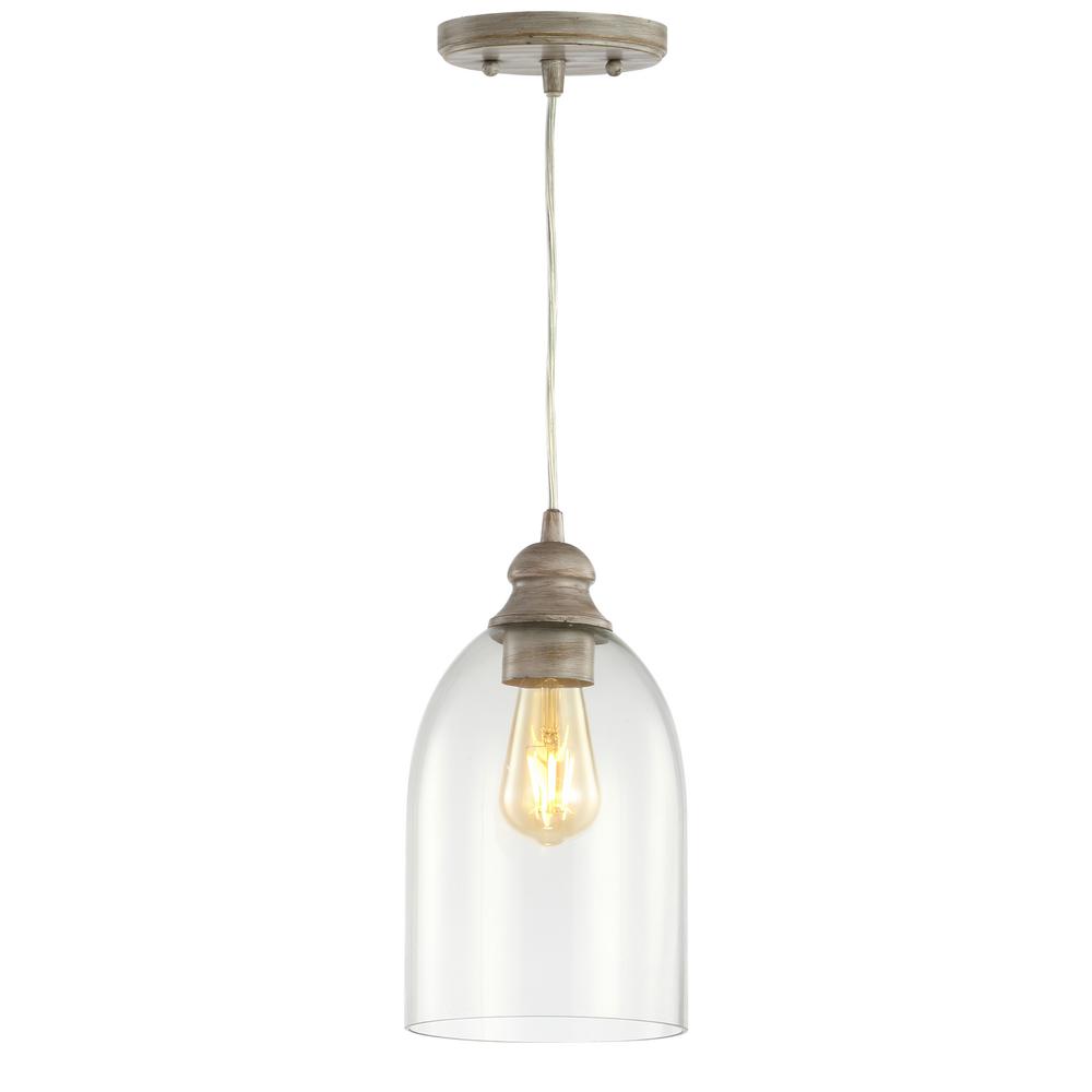 Fontaine 6.25" Adjustable Greige Glass LED Pendant, Grey/Clear by JONATHAN Y