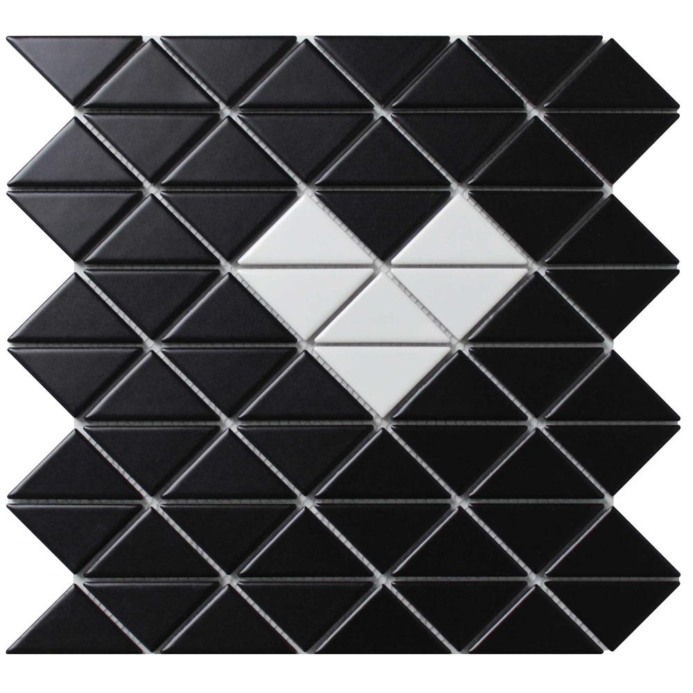 Mosaic Tile The Home Depot Tre Heart Matte Black With White 10 In X 1 4