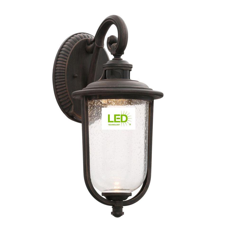 Motion Sensor Modern Outdoor Lighting The Home Depot Perdido Rust Outdoor Led Motion Sensor Wall Mount Lantern