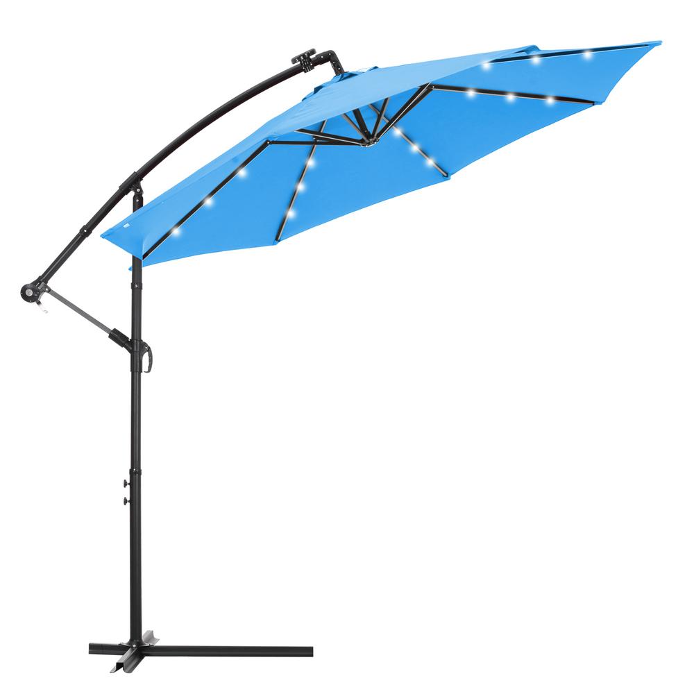 Casainc 10 Ft Steel Outdoor Hanging Cantilever Solar Led Patio Umbrella In Blue Easy Open Adustment With 24 Led Lights Wf W41923058 The Home Depot