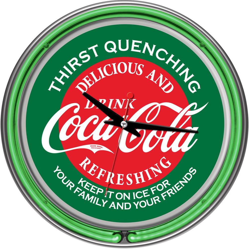 Trademark Global 14 in. CocaCola Red and Green Neon Wall Clockcoke