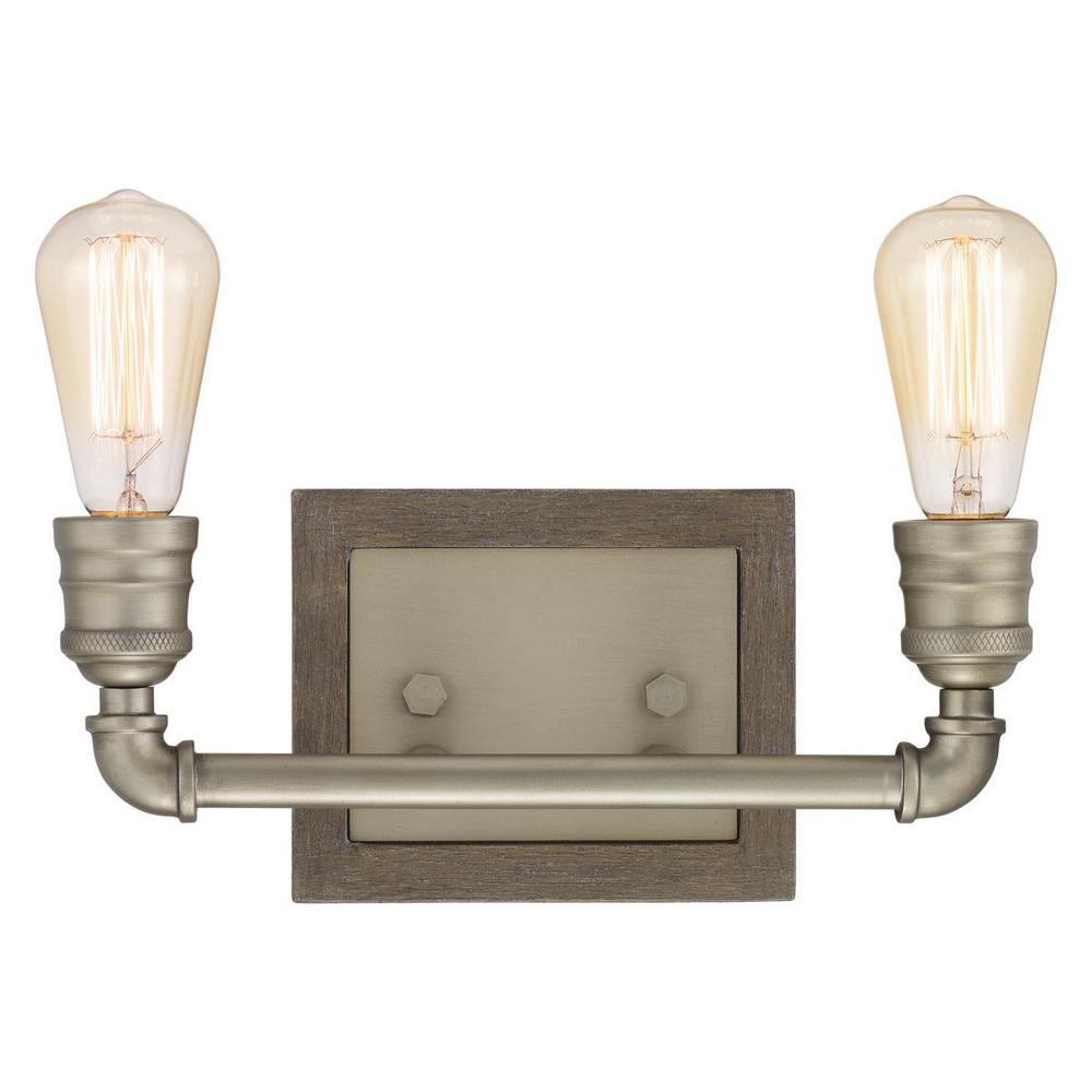 Plug In Vanity Lighting The Home Depot Palermo Grove Collection 2 Light Antique Nickel Bath With Painted Weathered Gray Wood Accents