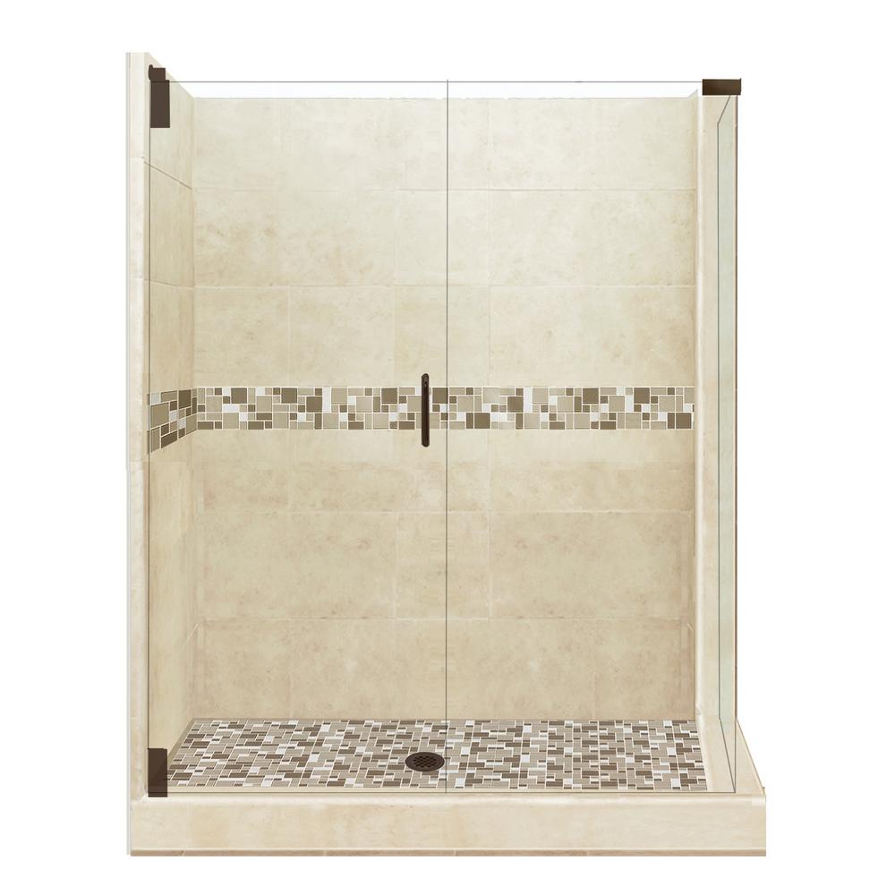 American Bath Factory Tuscany Grand Hinged 42 In X 48 80 Left Hand Corner Shower Kit Brown Sugar And Old Bronze Hardware